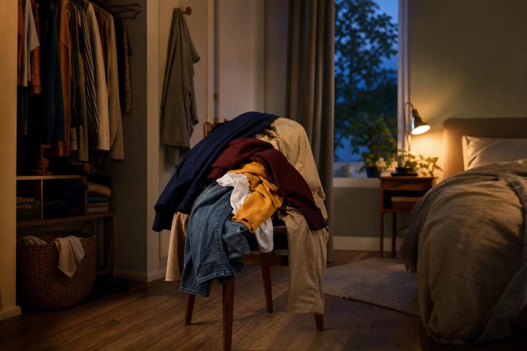 La chaise couverte de vêtements dans votre chambre : ce que cette habitude révèle selon la psychologie
