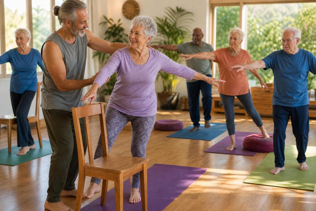 Yoga après 70 ans : enfiler ses chaussettes sans grimacer, reprendre confiance après une chute, ce que Julien, professeur depuis 12 ans, a observé chez ses élèves