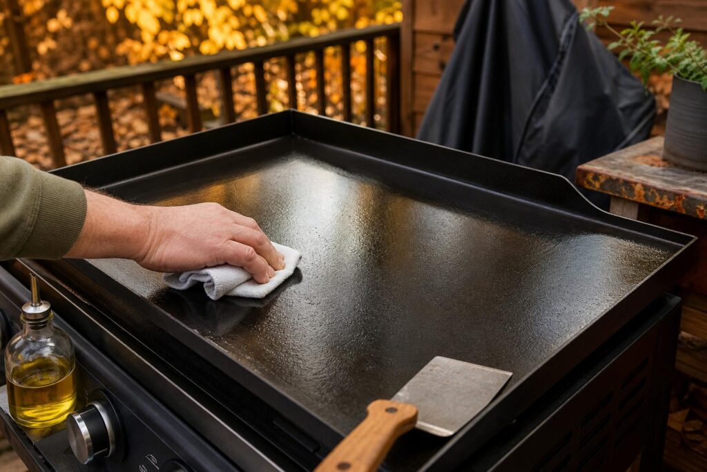 Avant six mois de repos, cette plancha paraît propre : le geste qui évite pourtant les taches orangées au printemps