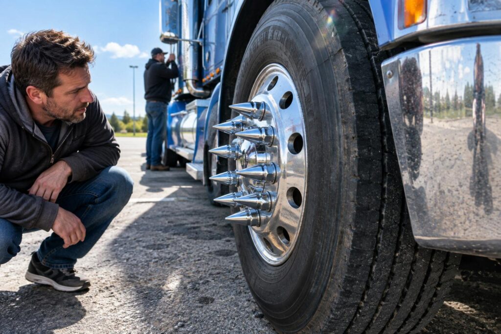 Ces longues pointes sur les roues des camions intriguent tout le monde : à quoi elles servent vraiment et pourquoi elles ne sont pas dangereuses