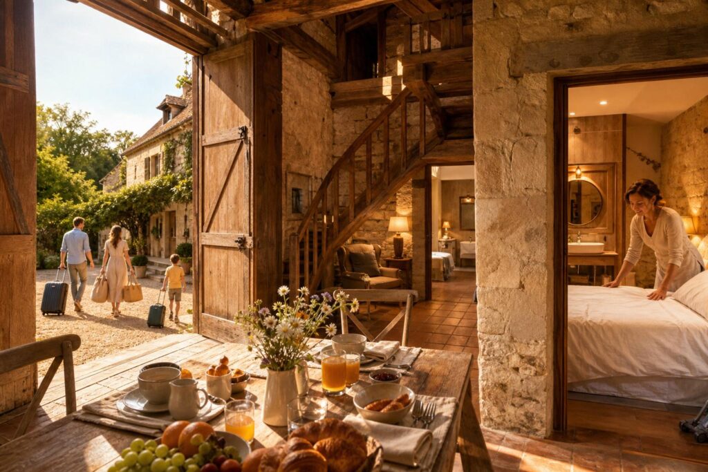 Chloé a transformé une grange de Dordogne en 3 chambres d’hôtes pour 154 800 euros : 48 600 euros encaissés la 3e saison, mais environ 19 000 euros de revenu net