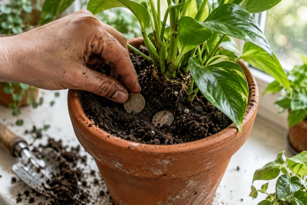 Enterrer des pièces de monnaie dans les pots des plantes : à quoi ça sert