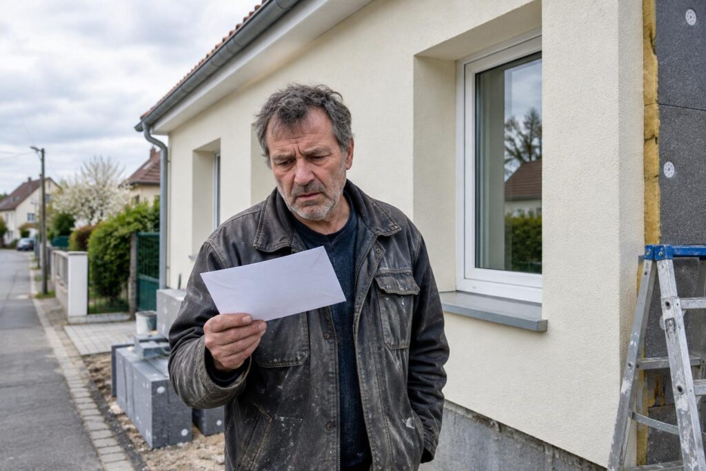 Il isole sa façade par l’extérieur pour cesser de grelotter dans le salon : au printemps, un courrier de la mairie lui tombe dessus