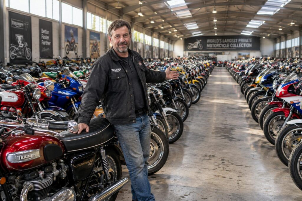 Il possède 1 800 motos dans son garage privé : il détient même un record du monde et son propre circuit