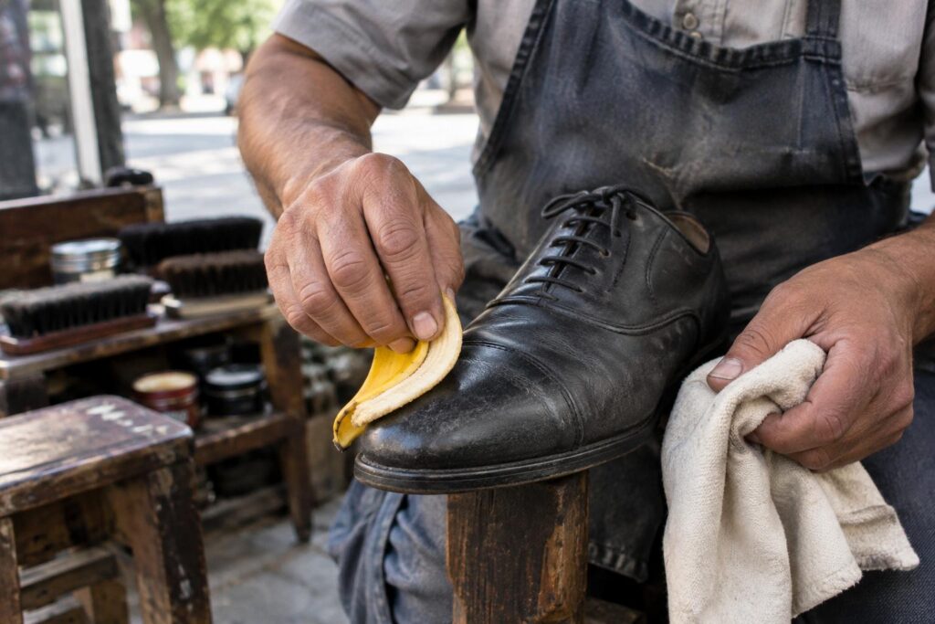 L’épluchure que presque tout le monde jette à la poubelle et que les cireurs de chaussures utilisent pour faire briller le cuir : voici comment ils s’en servent