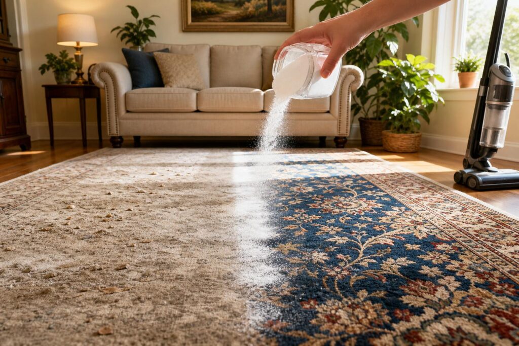 Tapis sale ? La méthode en 3 étapes pour lui redonner l’éclat du neuf avec un simple produit du placard