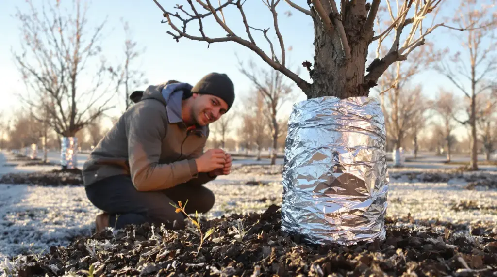 Un simple rouleau d’aluminium suffit pour protéger vos arbres fruitiers et éviter les dégâts chaque hiver