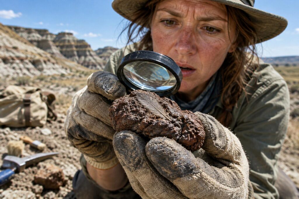Une plume retrouvée dans un excrément de dinosaure vieux de 66 millions d’années : ce qu’elle révèle sur la survie des oiseaux